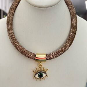 Kurt Geiger Gold and Brown Eye Pendant Necklace